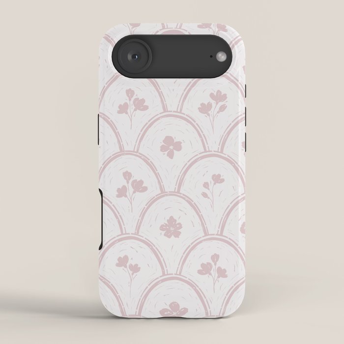 Rustic scallop floral block print - soft blush baby pink pattern iPhone Case Gallery Image 2
