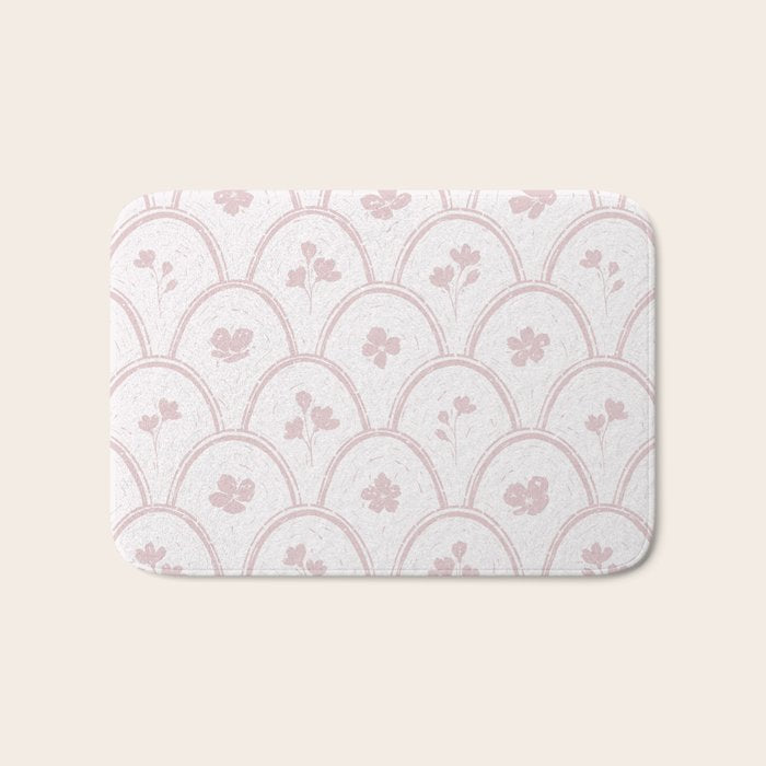 Rustic scallop floral block print - soft blush baby pink pattern Bath Mat Gallery Image 1