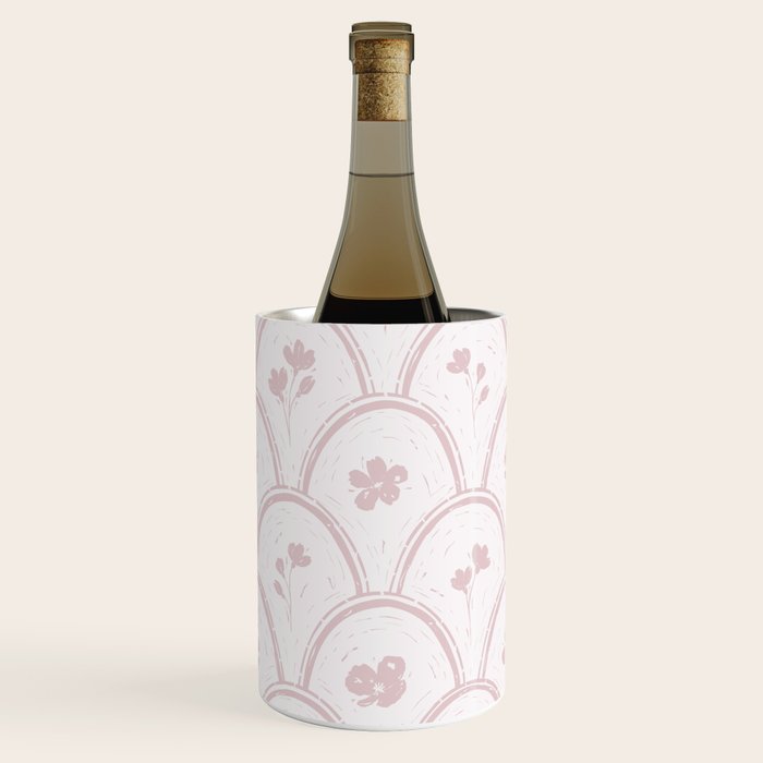 Rustic scallop floral block print - soft blush baby pink pattern Wine Chiller Gallery Image 3