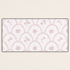 Rustic scallop floral block print - soft blush baby pink pattern Desk Mat Gallery Image 3