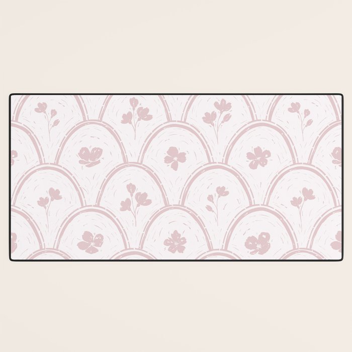 Rustic scallop floral block print - soft blush baby pink pattern Desk Mat Gallery Image 3