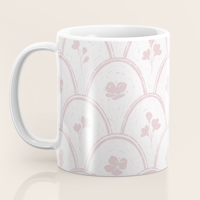 Rustic scallop floral block print - soft blush baby pink pattern Coffee Mug Gallery Image 3