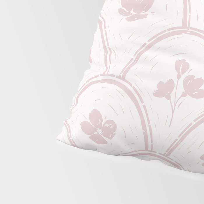 Rustic scallop floral block print - soft blush baby pink pattern Pillow Sham Gallery Image 4