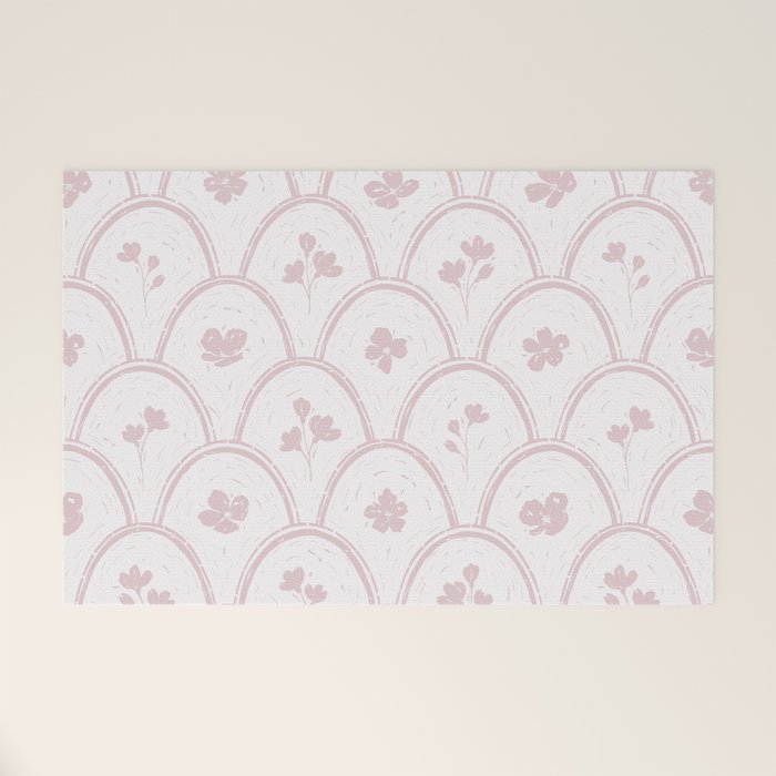 Rustic scallop floral block print - soft blush baby pink pattern Welcome Mat Gallery Image 1
