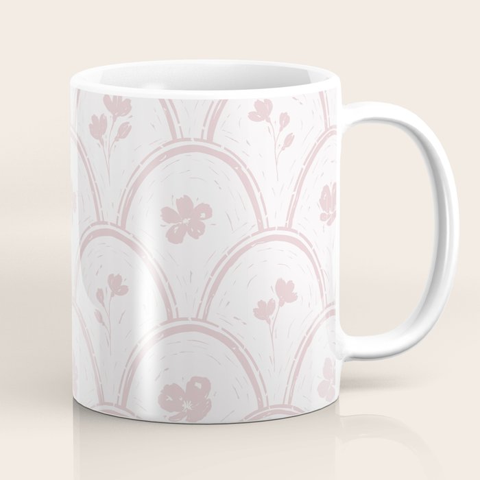 Rustic scallop floral block print - soft blush baby pink pattern Coffee Mug Gallery Image 1