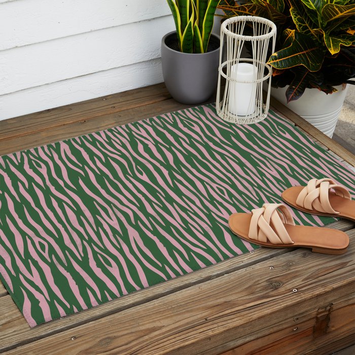 Tiger Stripes In Pink And Green Outdoor Rug Gallery Image 2
