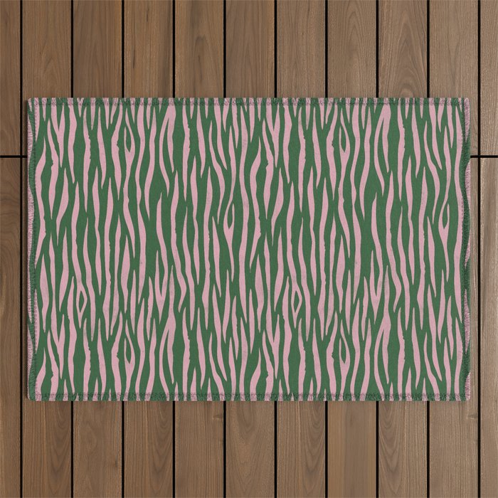 Tiger Stripes In Pink And Green Outdoor Rug Gallery Image 1