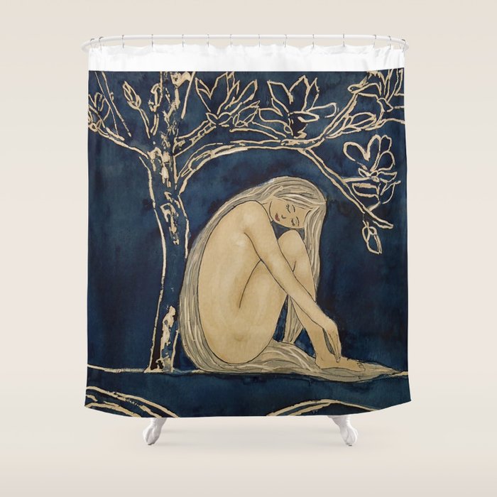 Girl sleeping under magnolia flowers Shower Curtain Gallery Image 1
