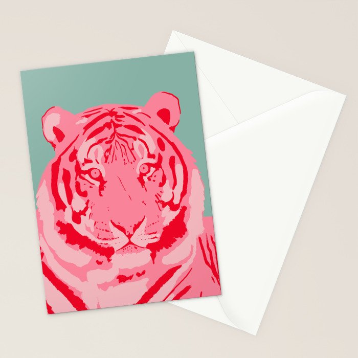 Tiger Pink & Teal Stationery Card Gallery Image 2