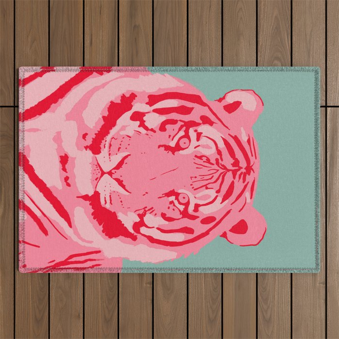 Tiger Pink & Teal Outdoor Rug Gallery Image 1