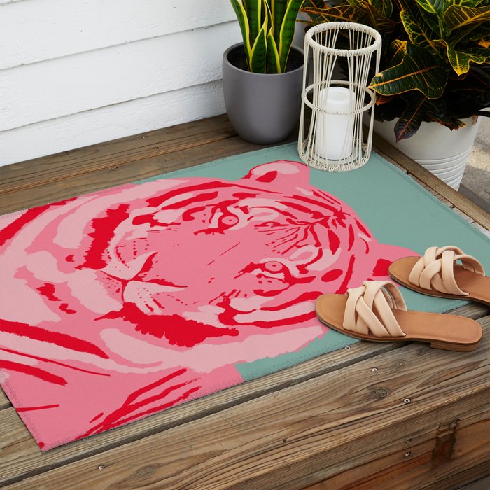 Tiger Pink & Teal Outdoor Rug Gallery Image 2