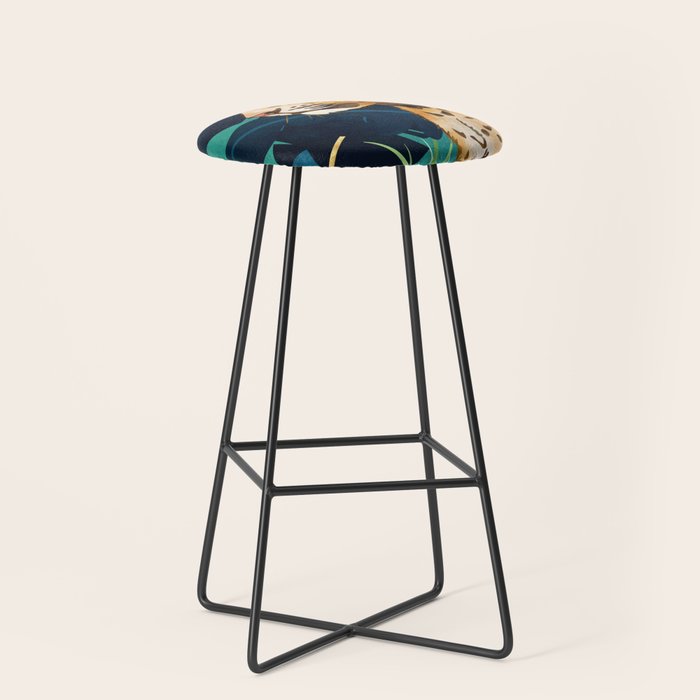 Leopard and Indigo Botanical Stool Gallery Image 1