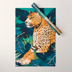 Leopard and Indigo Botanical Wrapping Paper Gallery Image 1