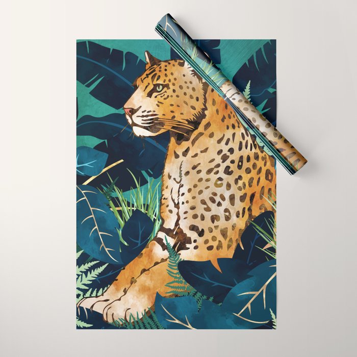Leopard and Indigo Botanical Wrapping Paper Gallery Image 1