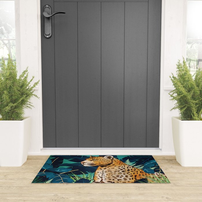 Leopard and Indigo Botanical Welcome Mat Gallery Image 3