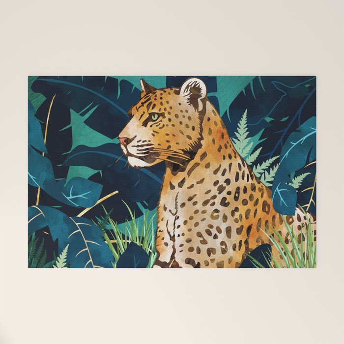 Leopard and Indigo Botanical Welcome Mat Gallery Image 1