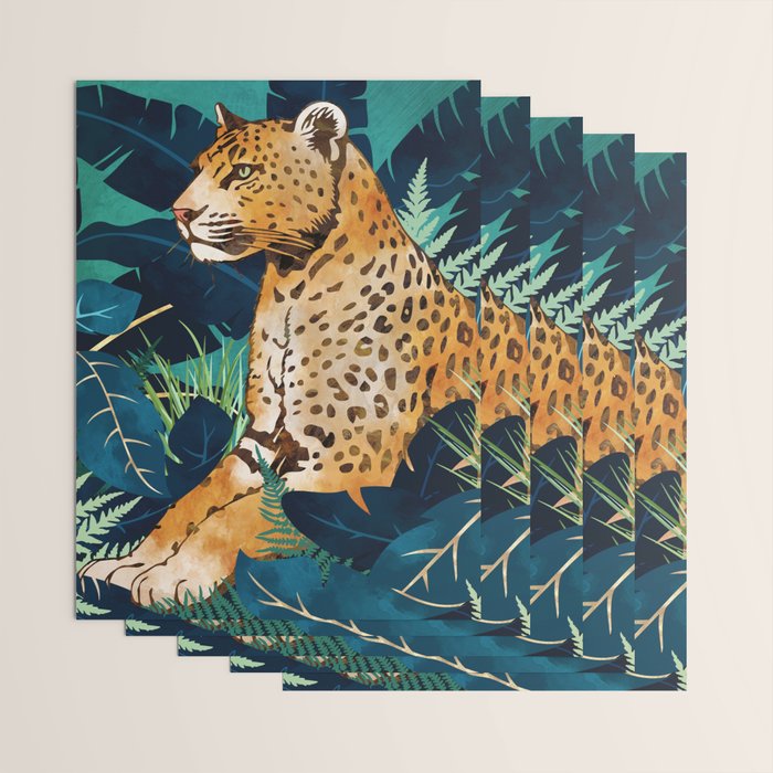 Leopard and Indigo Botanical Wrapping Paper Gallery Image 3