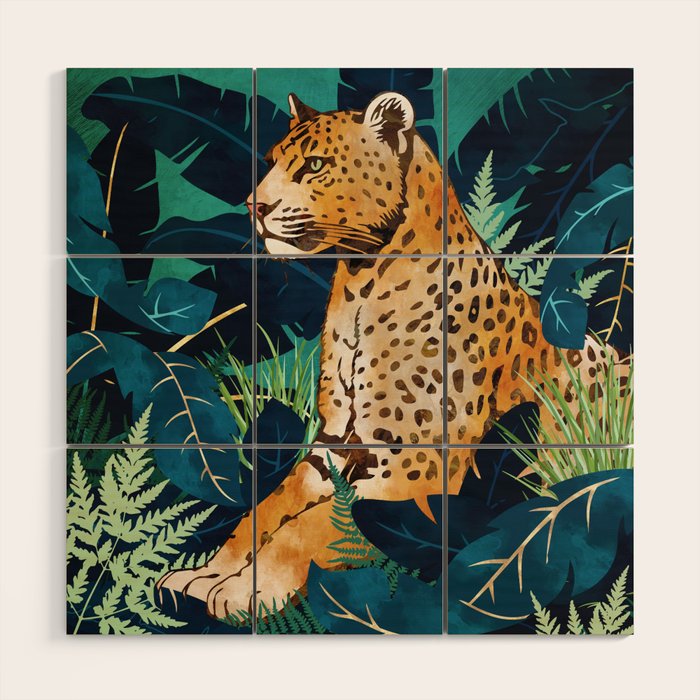 Leopard and Indigo Botanical Wood Wall Art Gallery Image 1