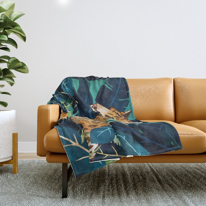 Leopard and Indigo Botanical Throw Blanket Gallery Image 1