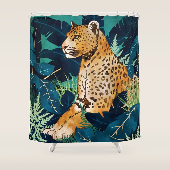 Leopard and Indigo Botanical Shower Curtain Gallery Image 1