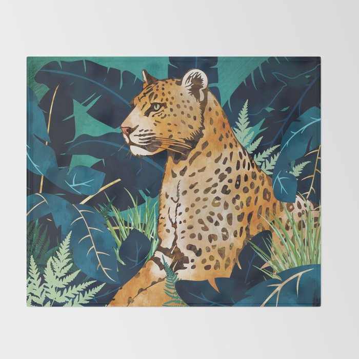 Leopard and Indigo Botanical Throw Blanket Gallery Image 2