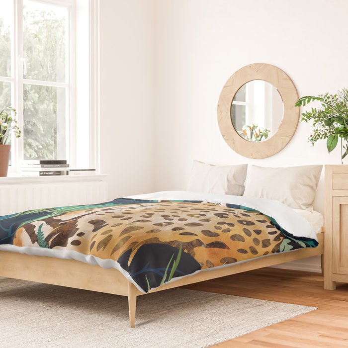 Leopard and Indigo Botanical Duvet Cover Gallery Image 2