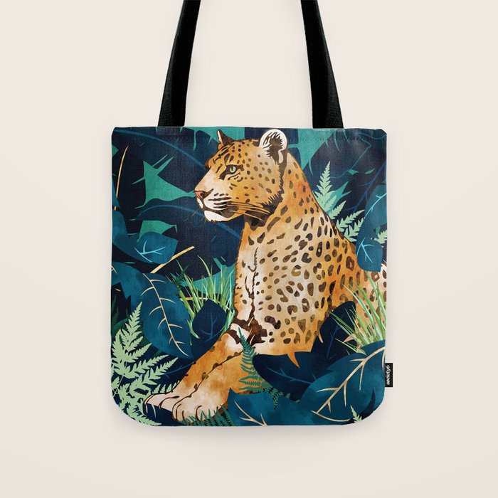 Leopard and Indigo Botanical Tote Bag Gallery Image 1