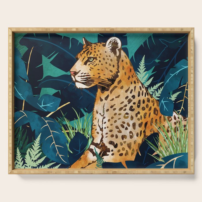 Leopard and Indigo Botanical Serving Tray Gallery Image 1