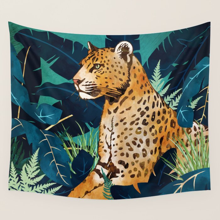Leopard and Indigo Botanical Wall Tapestry Gallery Image 4