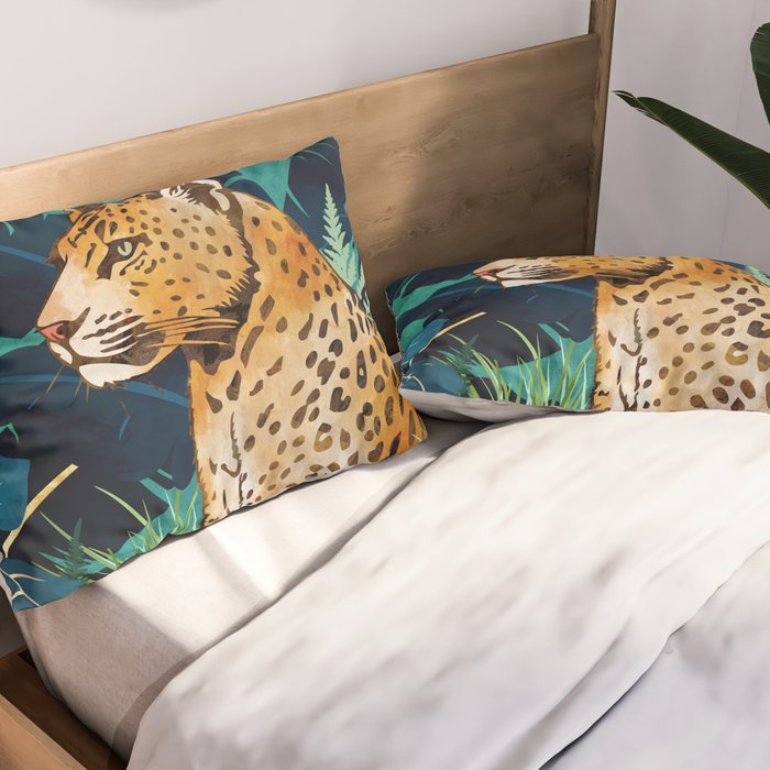 Leopard and Indigo Botanical Pillow Sham Gallery Image 2