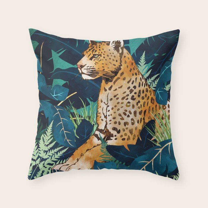 Leopard and Indigo Botanical Throw Pillow Gallery Image 6