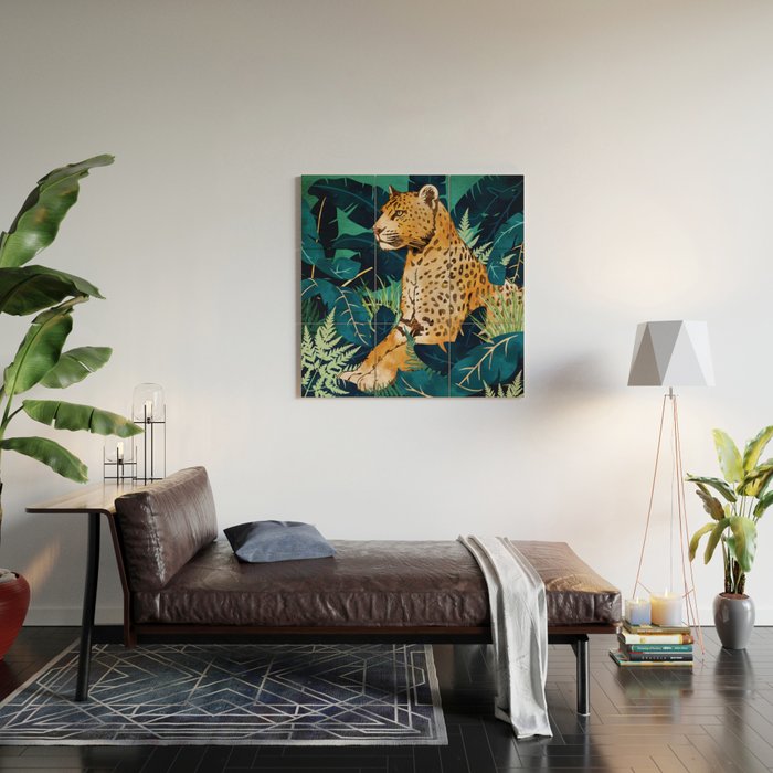 Leopard and Indigo Botanical Wood Wall Art Gallery Image 2