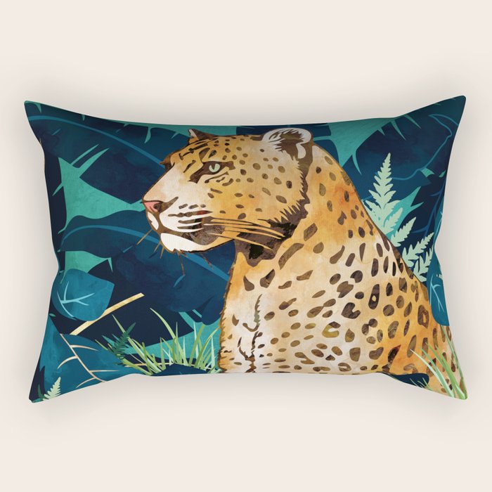 Leopard and Indigo Botanical Rectangular Pillow Gallery Image 1