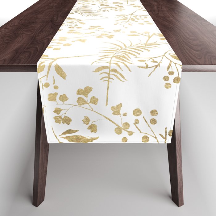 Elegant modern white faux gold floral Table Runner Gallery Image 1
