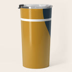 Fusion 4: Minimalist Geometric Abstract in Dark Mustard Yellow, Navy Blue, and White Travel Mug Gallery Image 3