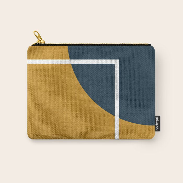 Fusion 4: Minimalist Geometric Abstract in Dark Mustard Yellow, Navy Blue, and White Carry All Pouch Gallery Image 1