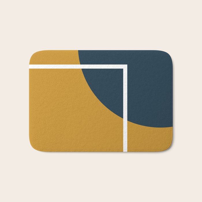 Fusion 4: Minimalist Geometric Abstract in Dark Mustard Yellow, Navy Blue, and White Bath Mat Gallery Image 1