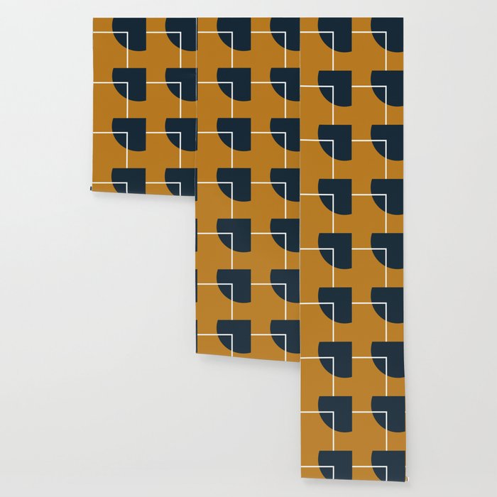 Fusion 4: Minimalist Geometric Abstract in Dark Mustard Yellow, Navy Blue, and White Wallpaper Gallery Image 3