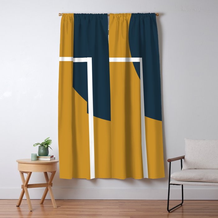 Fusion 4: Minimalist Geometric Abstract in Dark Mustard Yellow, Navy Blue, and White Window Curtain Gallery Image 5