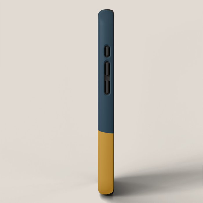 Fusion 4: Minimalist Geometric Abstract in Dark Mustard Yellow, Navy Blue, and White iPhone Case Gallery Image 2