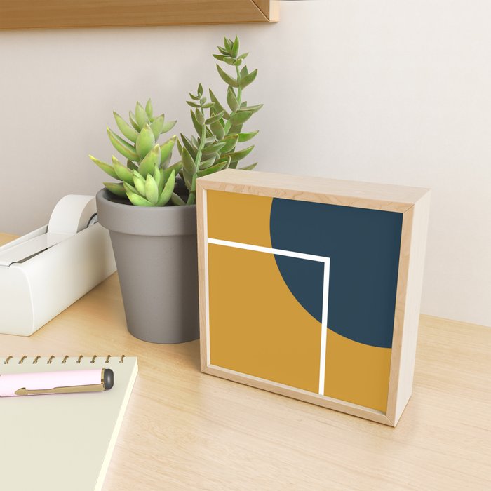Fusion 4: Minimalist Geometric Abstract in Dark Mustard Yellow, Navy Blue, and White Mini Art Print Gallery Image 2