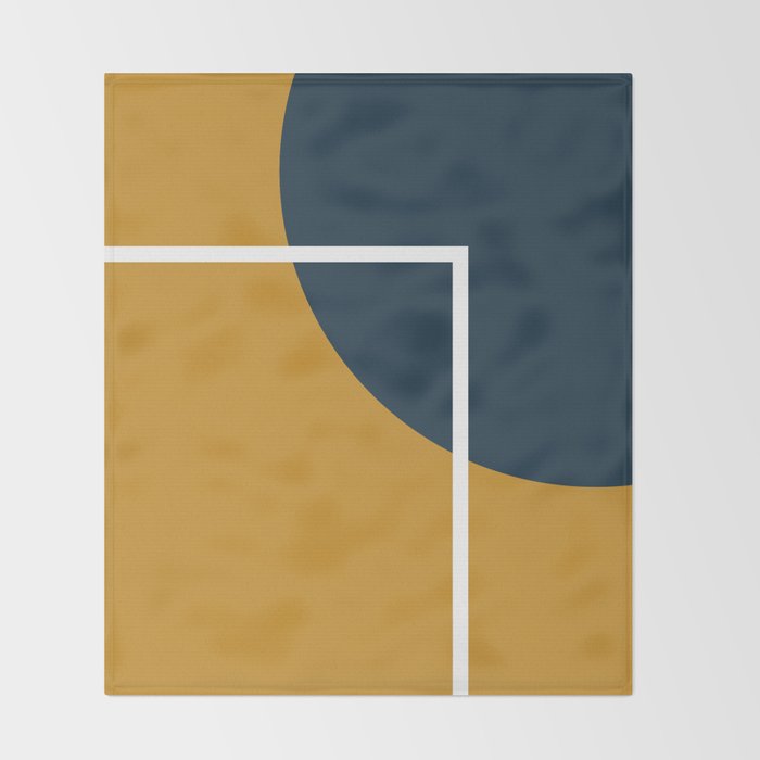 Fusion 4: Minimalist Geometric Abstract in Dark Mustard Yellow, Navy Blue, and White Throw Blanket Gallery Image 2