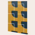 Fusion 4: Minimalist Geometric Abstract in Dark Mustard Yellow, Navy Blue, and White Wallpaper Gallery Image 2