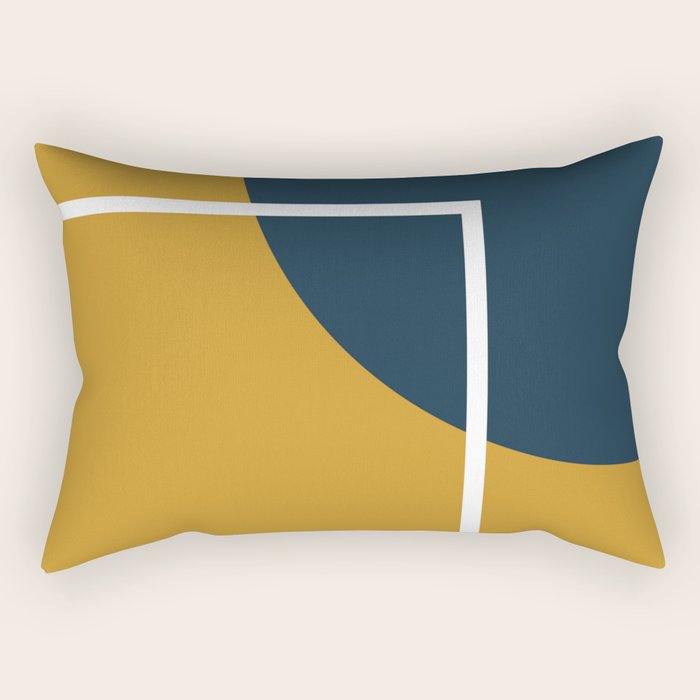 Fusion 4: Minimalist Geometric Abstract in Dark Mustard Yellow, Navy Blue, and White Rectangular Pillow Gallery Image 1