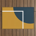 Fusion 4: Minimalist Geometric Abstract in Dark Mustard Yellow, Navy Blue, and White Outdoor Rug Gallery Image 1