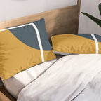 Fusion 4: Minimalist Geometric Abstract in Dark Mustard Yellow, Navy Blue, and White Pillow Sham Gallery Image 2