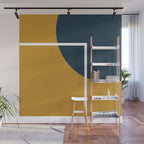 Fusion 4: Minimalist Geometric Abstract in Dark Mustard Yellow, Navy Blue, and White Wall Mural Gallery Image 1
