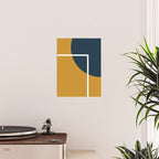 Fusion 4: Minimalist Geometric Abstract in Dark Mustard Yellow, Navy Blue, and White Poster Gallery Image 2