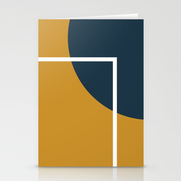 Fusion 4: Minimalist Geometric Abstract in Dark Mustard Yellow, Navy Blue, and White Stationery Card Gallery Image 1