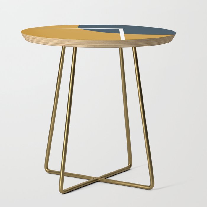 Fusion 4: Minimalist Geometric Abstract in Dark Mustard Yellow, Navy Blue, and White Side Table Gallery Image 1